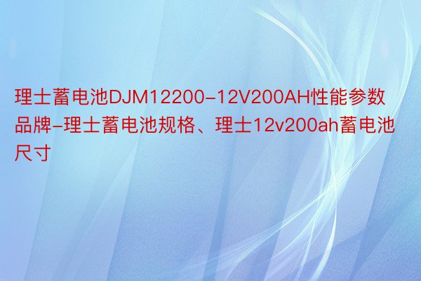 理士蓄电池DJM12200-12V200AH性能参数品牌-理士蓄电池规格、理士12v200ah蓄电池尺寸